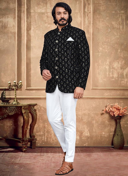 Black Colour Outluk Vol 87 New Latest Designer party Wear Velvet Jodhpuri Suit Collection 87002